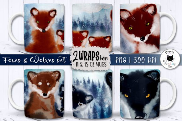 Cute Animal Mug Wraps Wolf Sublimation