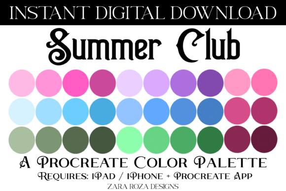 Summer Club Procreate Color Palette: Elevating Digital Art with Curated Hues